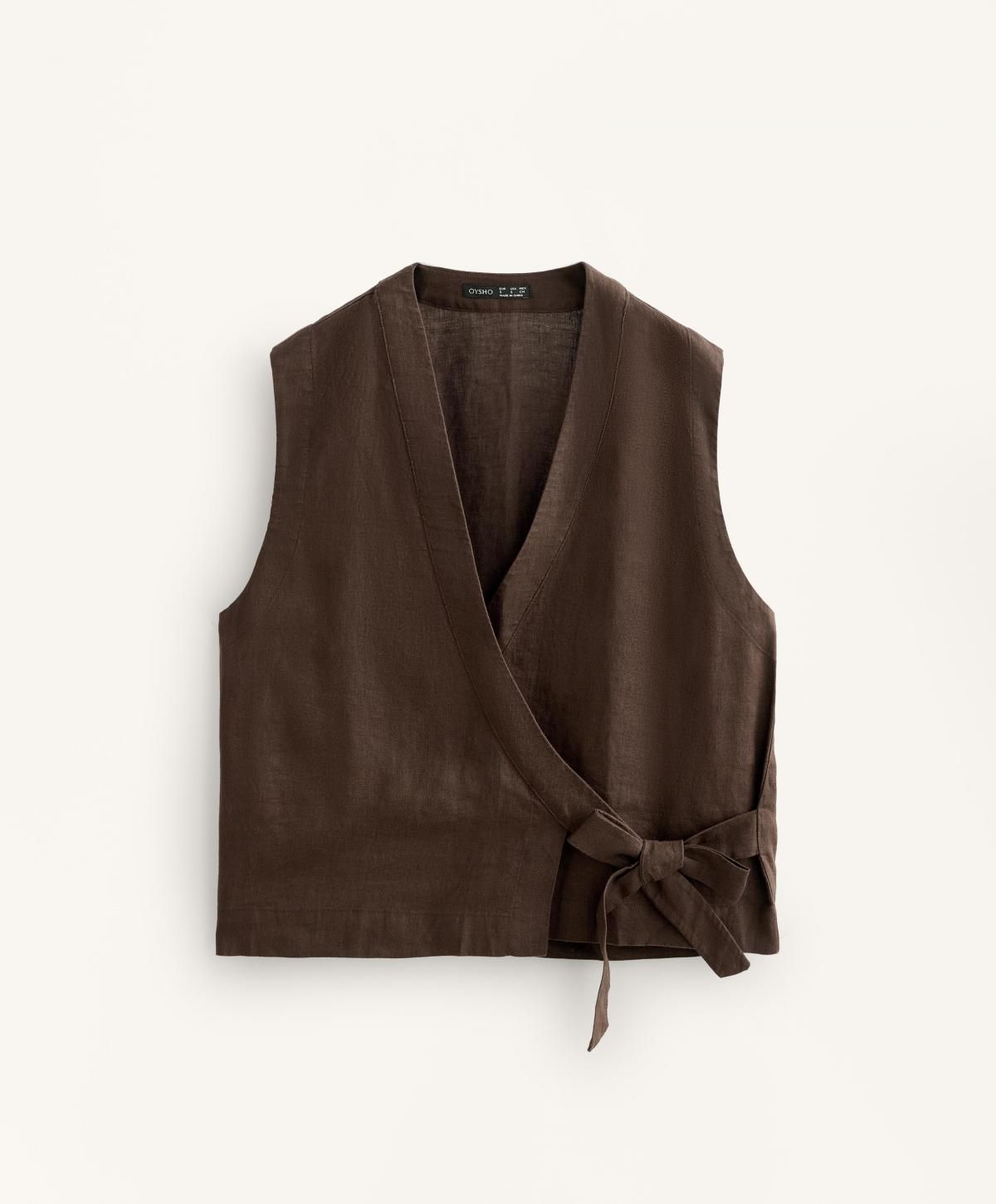 오이쇼 린넨 크로스 랩 베스트 브라운 3436/850 DARKBROWN - 메인 이미지