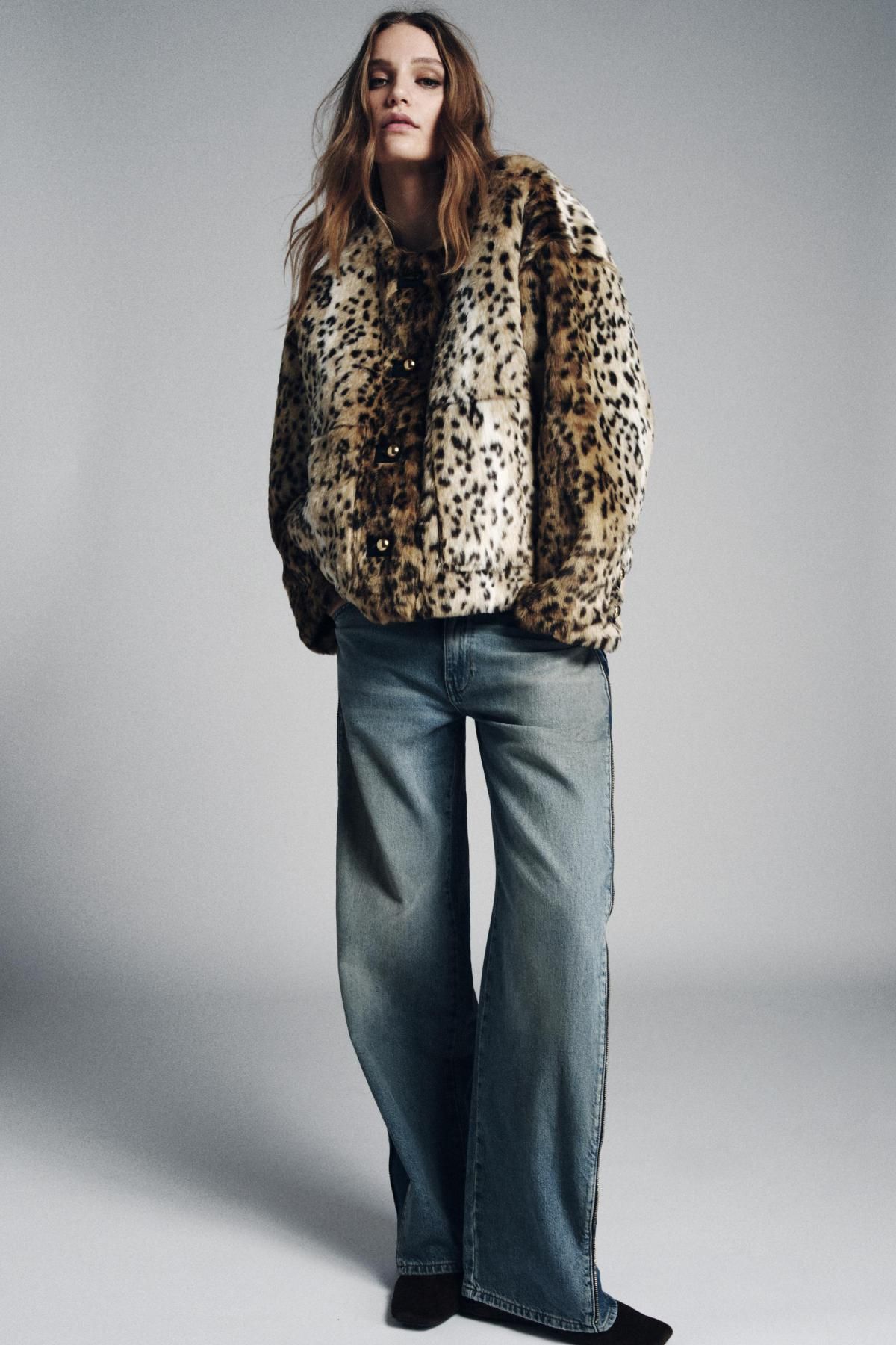 자라 애니멀 프린트 페이크퍼 라운드넥 자켓 8490/241 LEOPARD - 상세 이미지 2