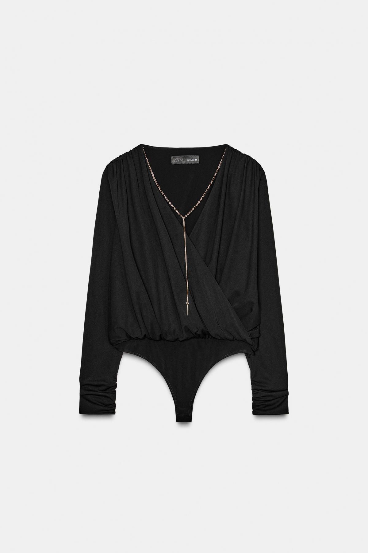 자라 골드체인 브이넥 드레이프 바디수트 9590/655 BLACK - 메인 이미지