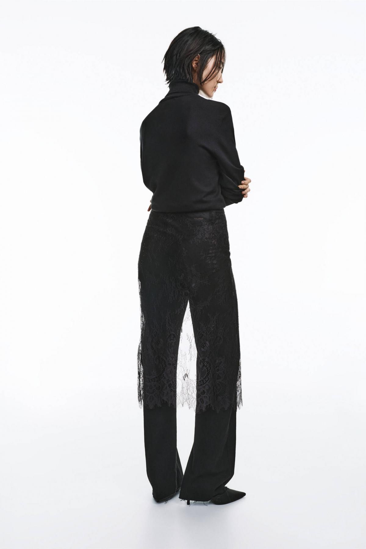 풀앤베어 시스루 레이스 랩 미디 스커트 7980/365 BLACK - 상세 이미지 3