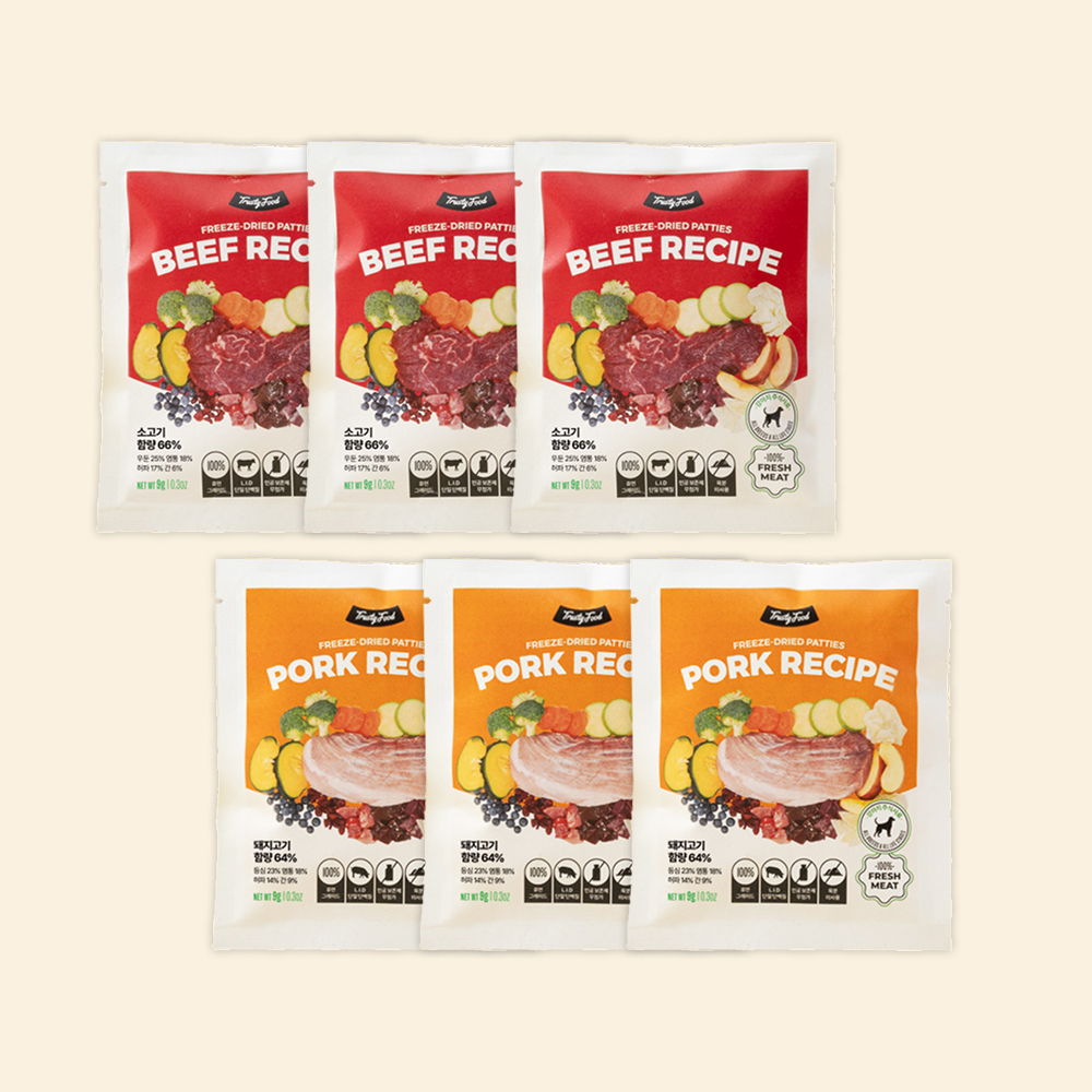 트러스티푸드 동결건조 사료 샘플팩 6개 소고기 돼지고기 LID 여행용 저지방 생식 화식 제품 이미지