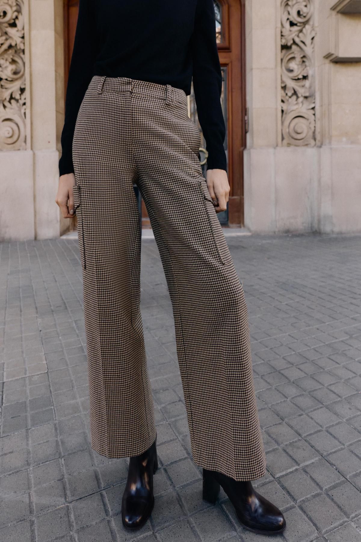 자라 하운즈투스 하이웨이스트 카고 와이드 팬츠 9303/157 BLACK / BROWN - 상품 이미지