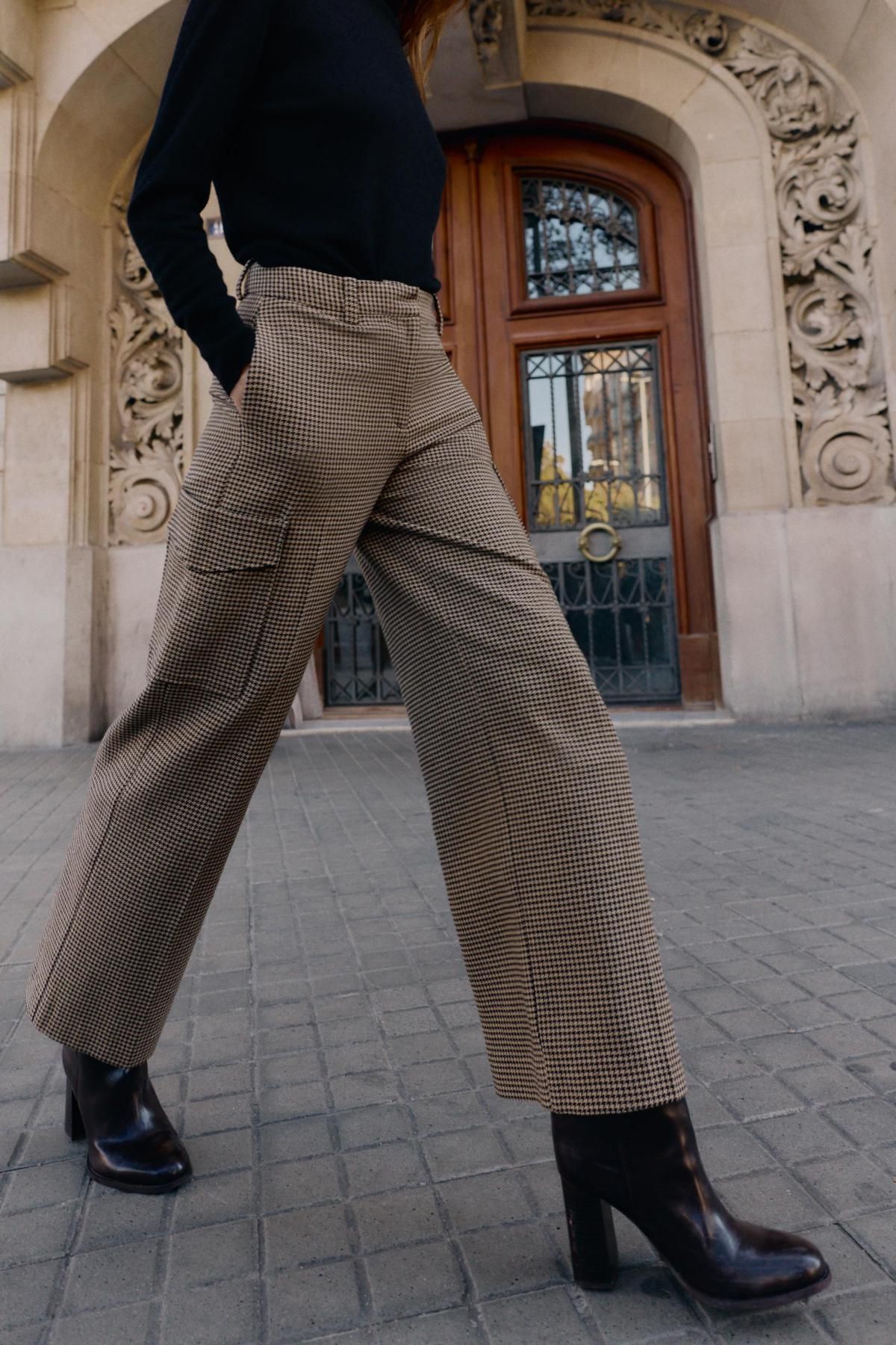 자라 하운즈투스 하이웨이스트 카고 와이드 팬츠 9303/157 BLACK / BROWN - 상세 이미지 4