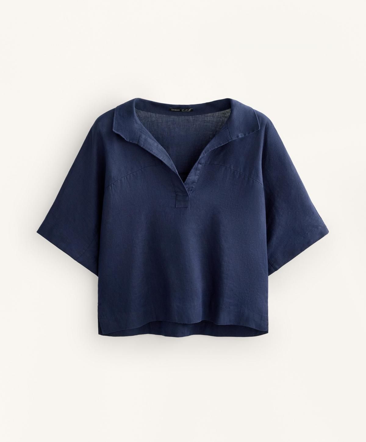 오이쇼 오버사이즈 린넨 반팔 셔츠 네이비 쿨링 3448/889 NAVY - 메인 이미지