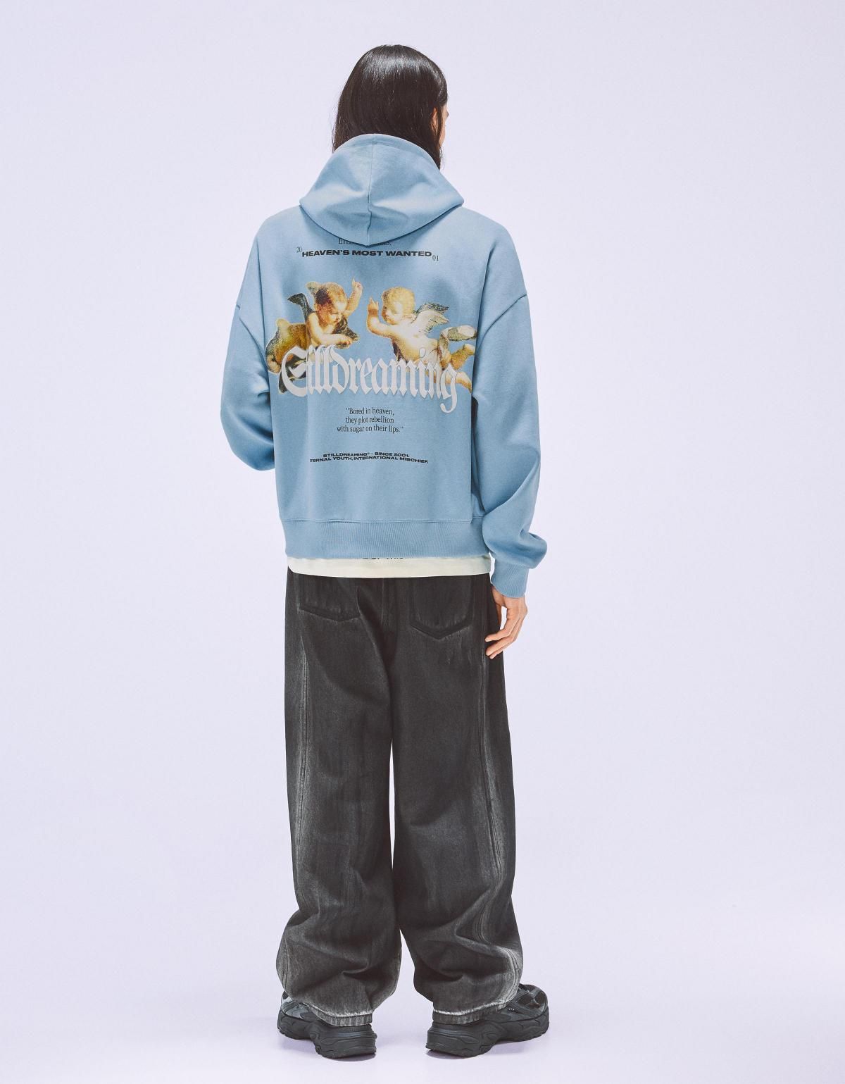 버쉬카 박시핏 프린트 후드 스웨트셔츠 6870/190 LIGHT BLUE - 상세 이미지 5