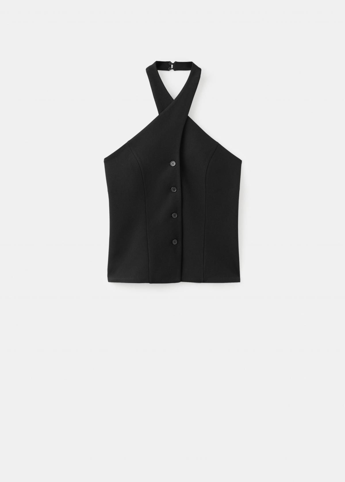 망고 테크니컬 홀터넥 크로스 버튼 베스트 27061249 NEGRO - 메인 이미지