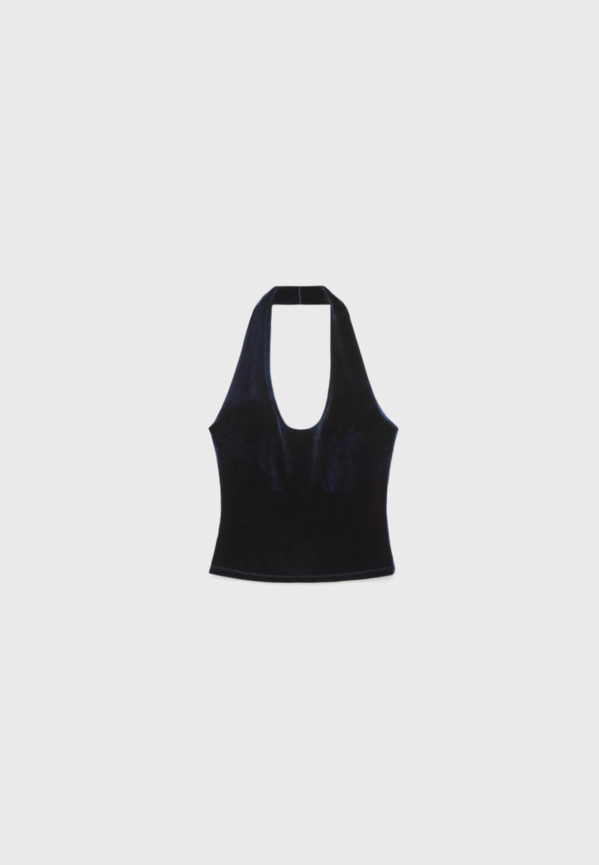 스트라디바리우스 벨벳 소프트 터치 홀터넥 민소매 탑 6782/981 NAVY BLUE - 상품 이미지