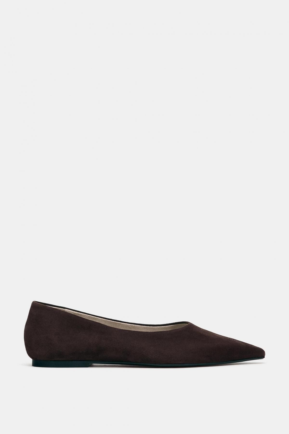 자라 스웨이드 포인트토 발레리나 플랫 1577/710 CHOCOLATE BROWN - 상품 이미지