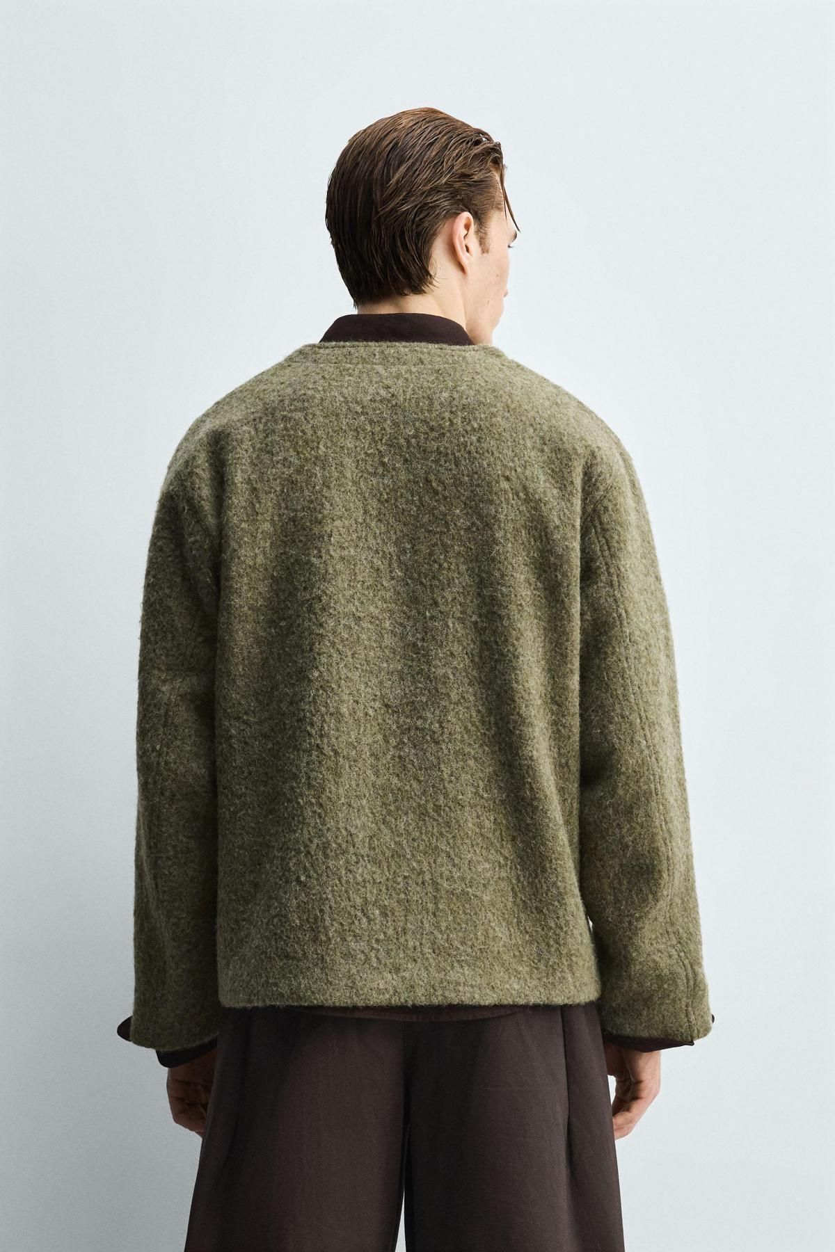 자라 텍스처 릴렉스핏 브이넥 울블렌드 카디건 3046/327 GREEN MARL - 상세 이미지 4