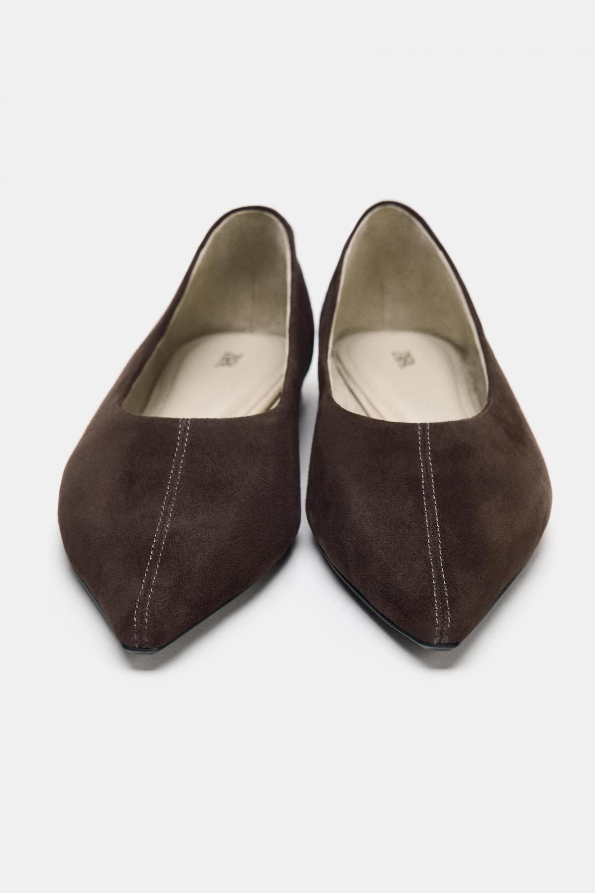 자라 스웨이드 포인트토 발레리나 플랫 1577/710 CHOCOLATE BROWN - 상세 이미지 4