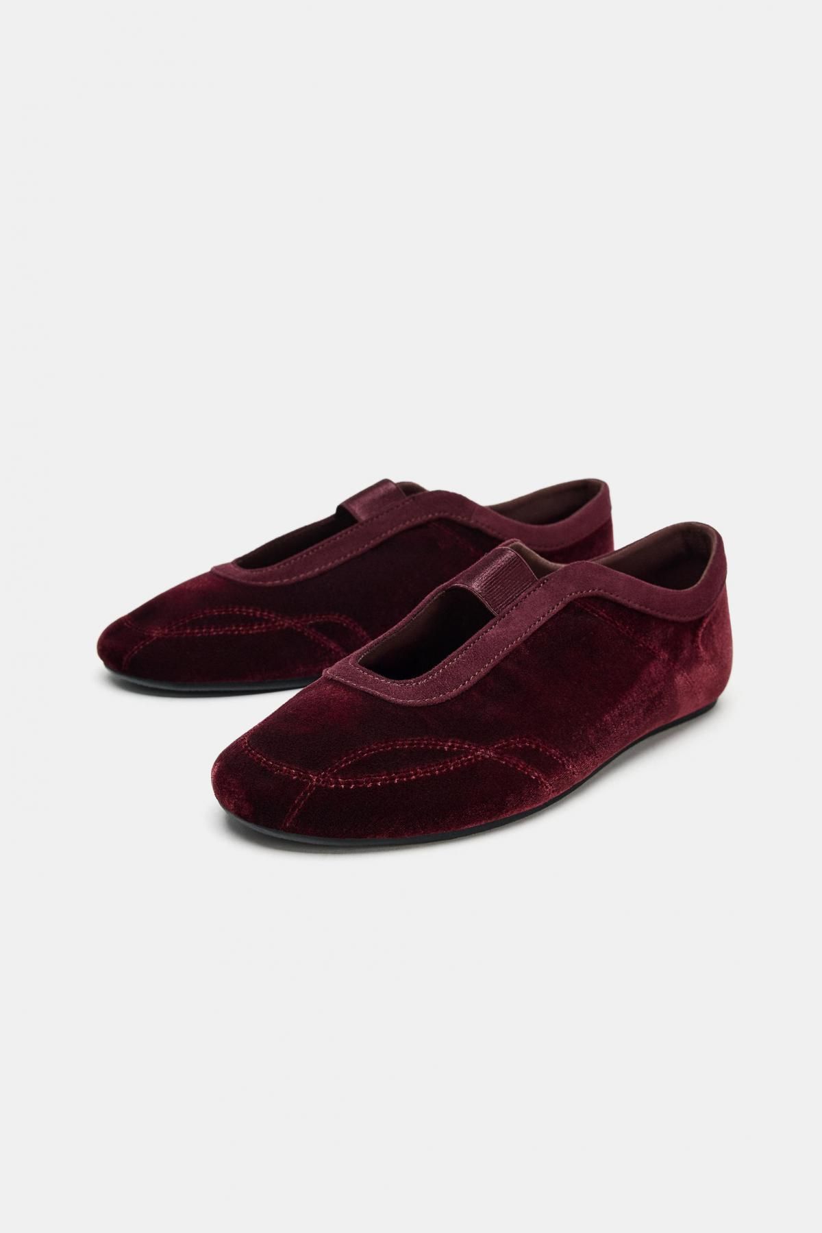 자라 벨벳 스트랩 발레리나 플랫 5840/610 BURGUNDY RED - 상세 이미지 4