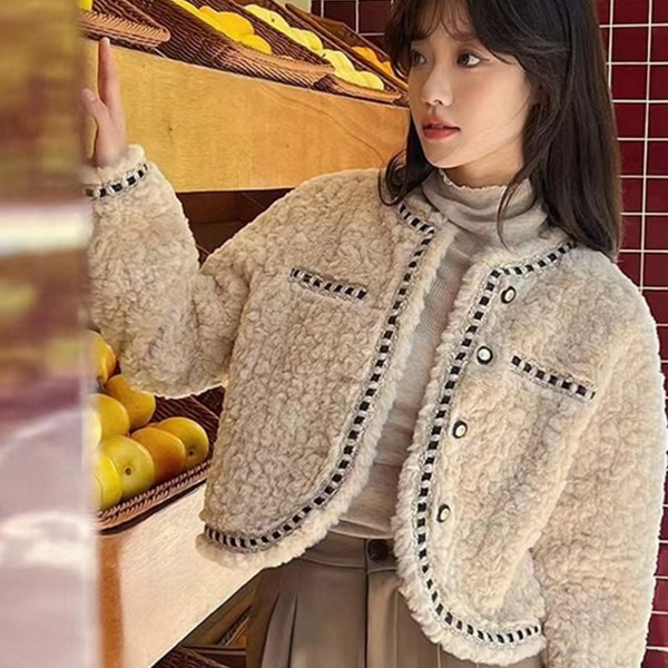 인조 여성 퍼 자켓 밍크 여성 숏 자켓 라운드 간절기 - 상품 이미지