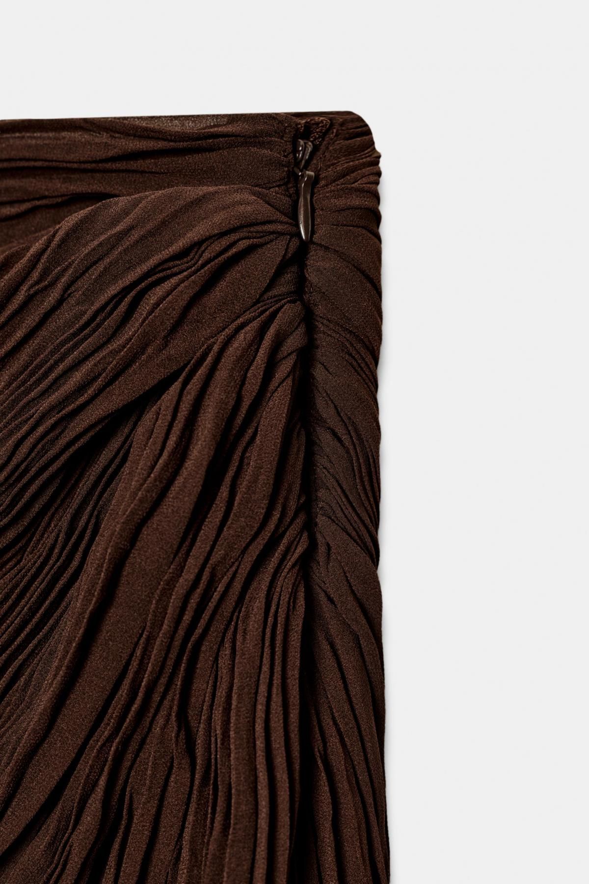 자라 플리츠 테크니컬 언밸런스 미디 스커트 1758/113 BROWN 이미지 7
