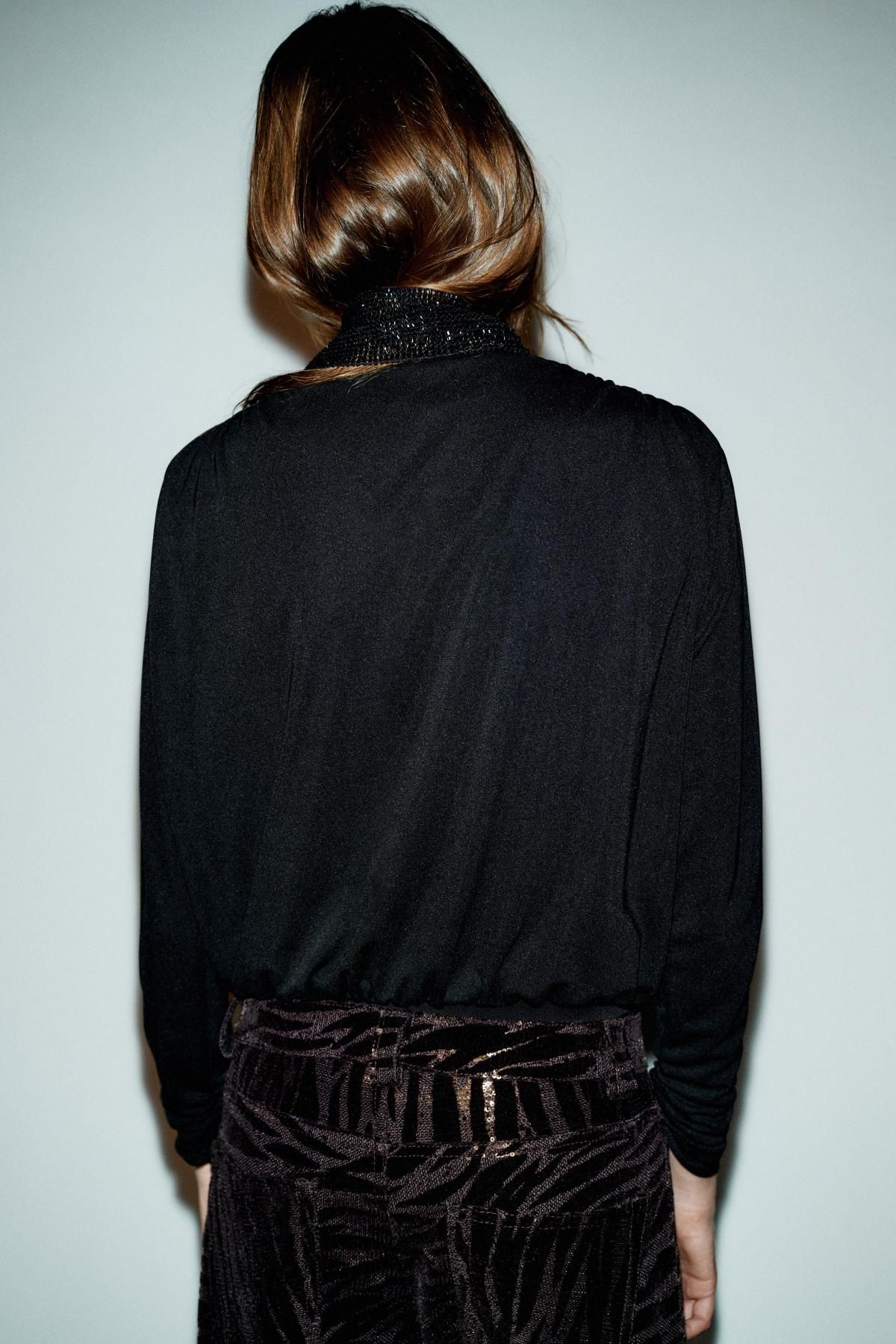 자라 골드체인 브이넥 드레이프 바디수트 9590/655 BLACK - 상세 이미지 5