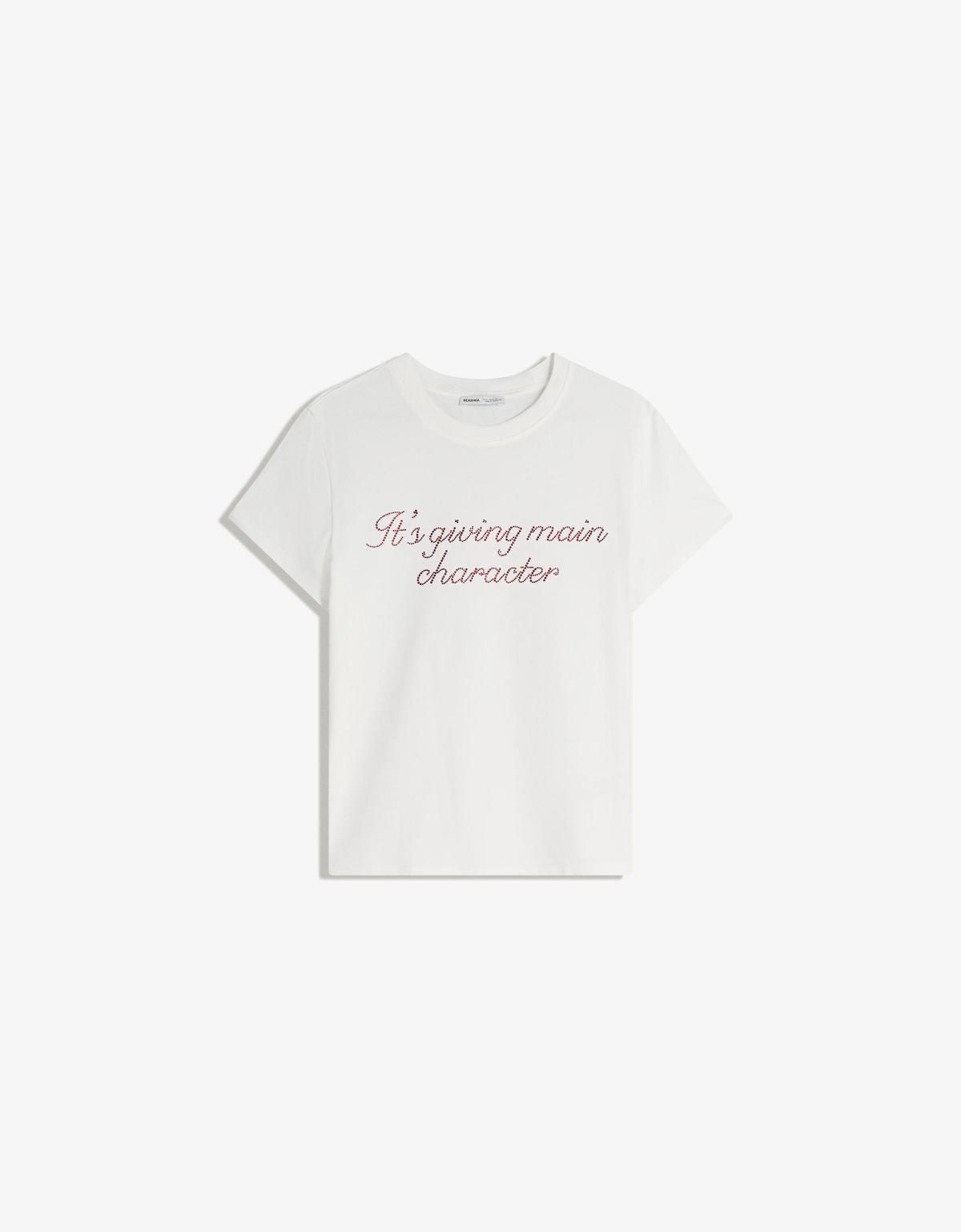 버쉬카 트렌디 스트라스 프린트 반팔 티셔츠 0853/169 OFF WHITE - 상품 이미지