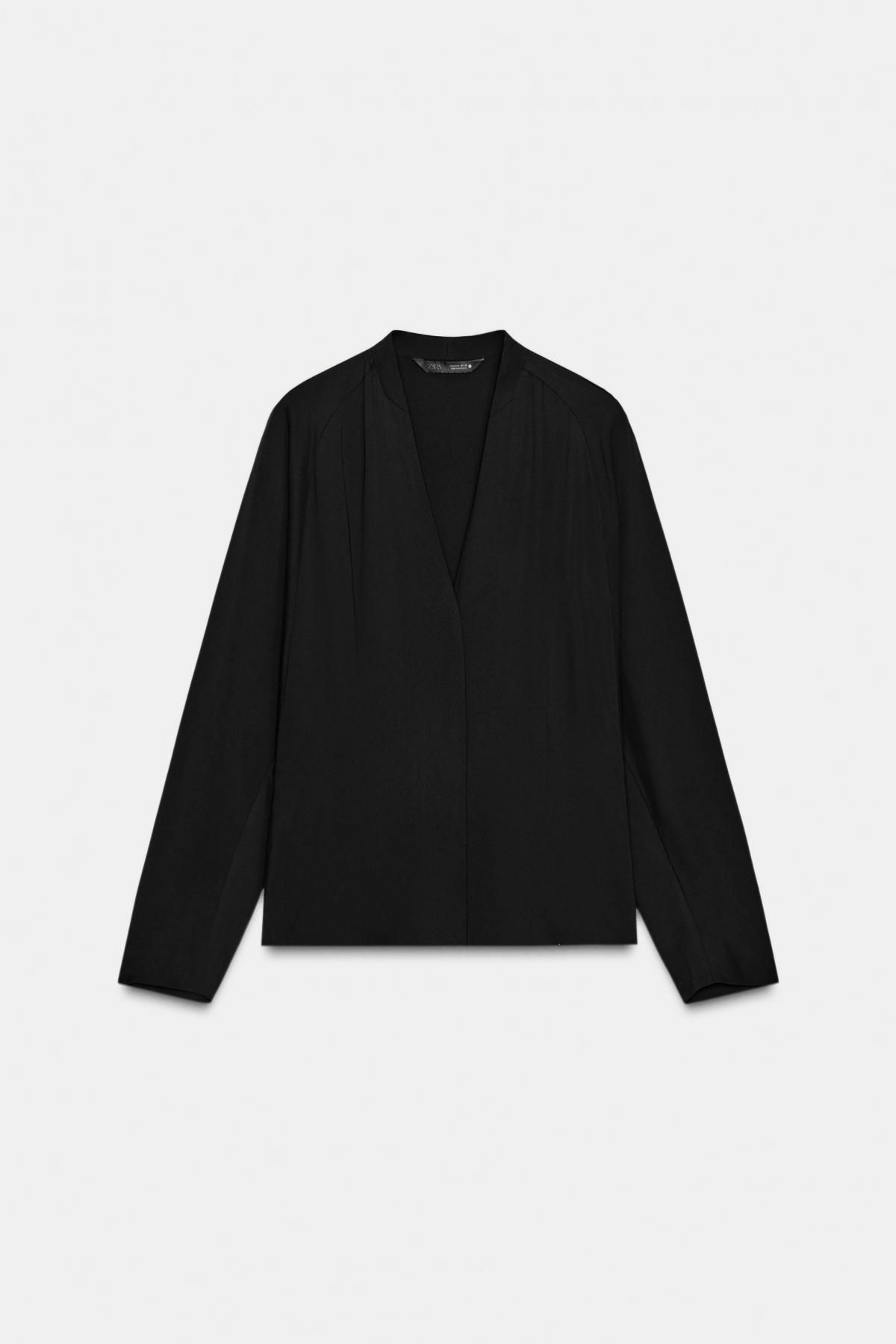 자라 테크니컬 브이넥 블랙 블라우스 9167/578 BLACK - 메인 이미지
