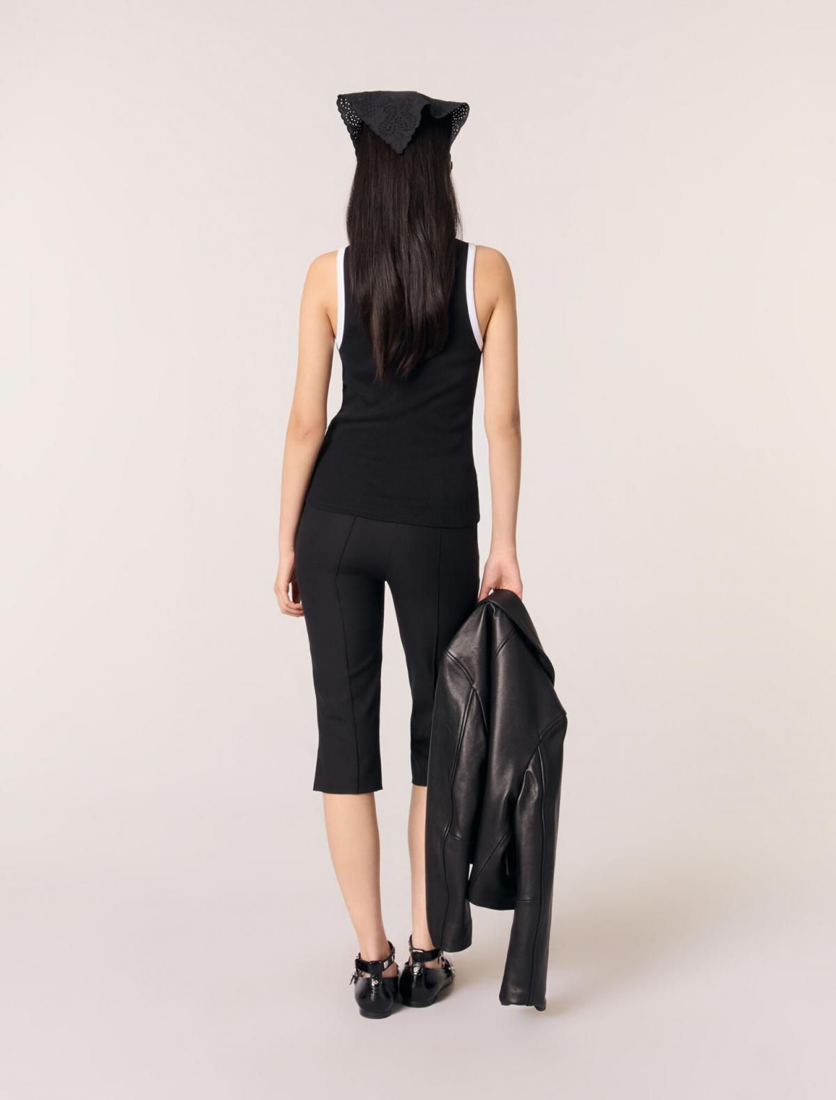 마쥬 테크니컬 립 민소매 탱크탑 클로버 자수 3661601005640 SCHWARZ / WEISS - 상세 이미지 4
