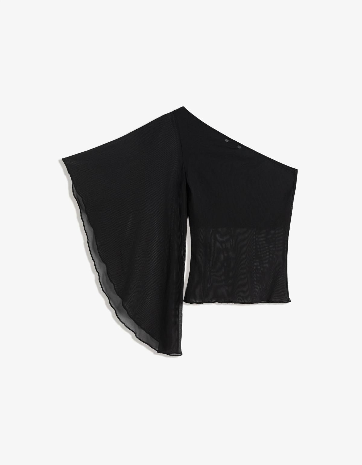 버쉬카 비대칭 튤 시스루 원숄더 티셔츠 0934/169 BLACK - 상세 이미지 3