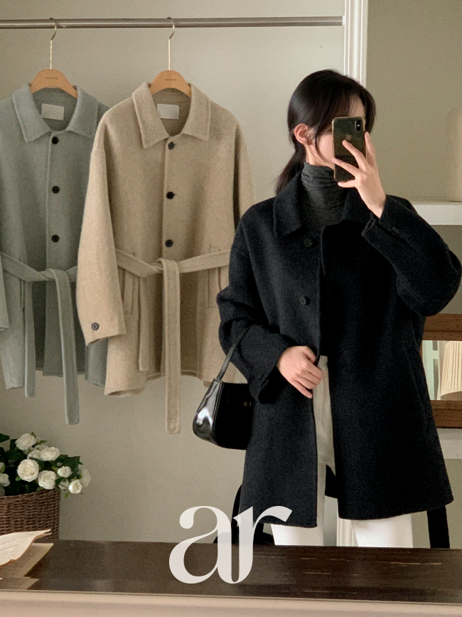 [울함유] 울 싱글 핸드메이드 하프 코트 ct1671