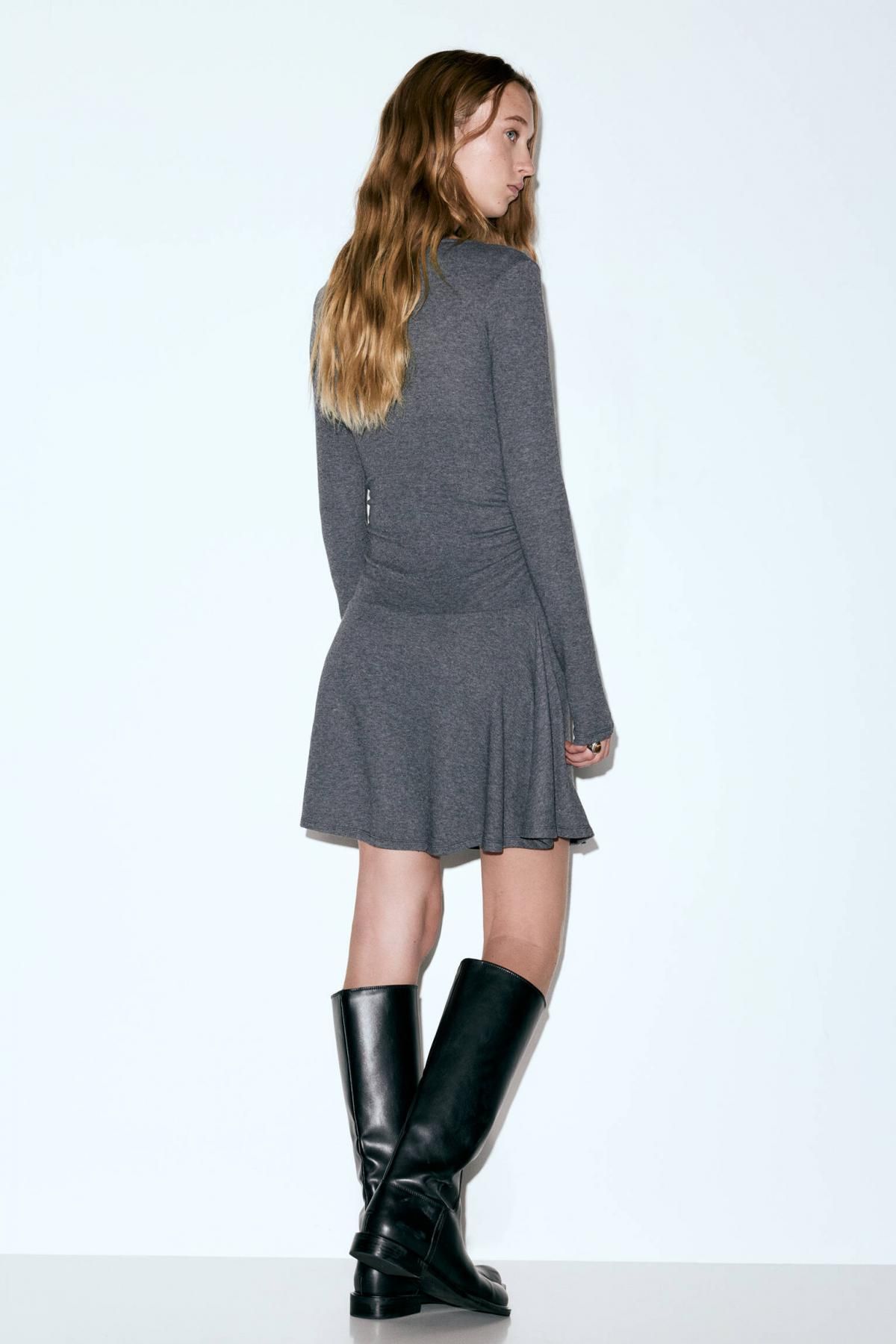 풀앤베어 소프트 라운드넥 셔링 미니 원피스 3380/303 ANTHRACITE GREY - 상세 이미지 5