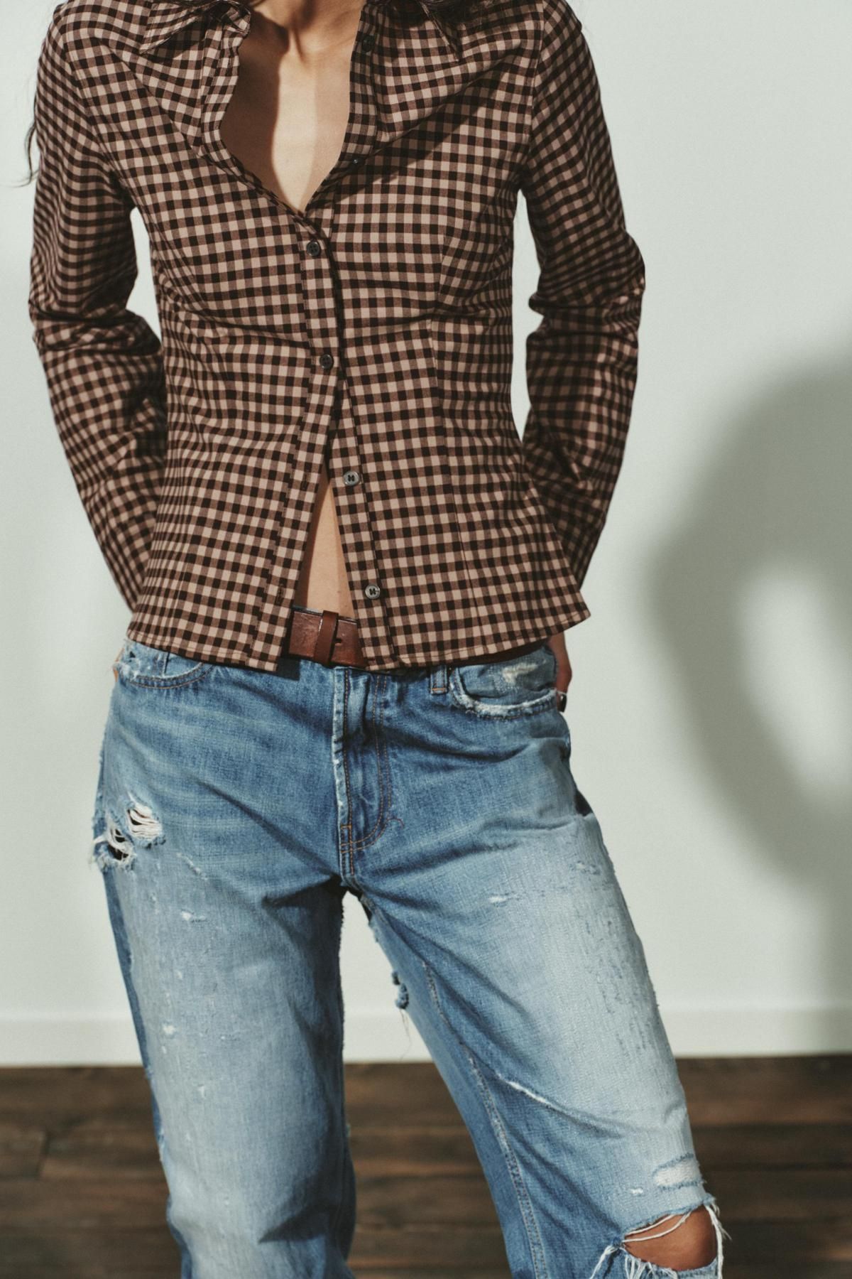 자라 클래식 체크 테일러드 셔츠 긴팔 9150/626 CHOCOLATE BROWN - 상세 이미지 4