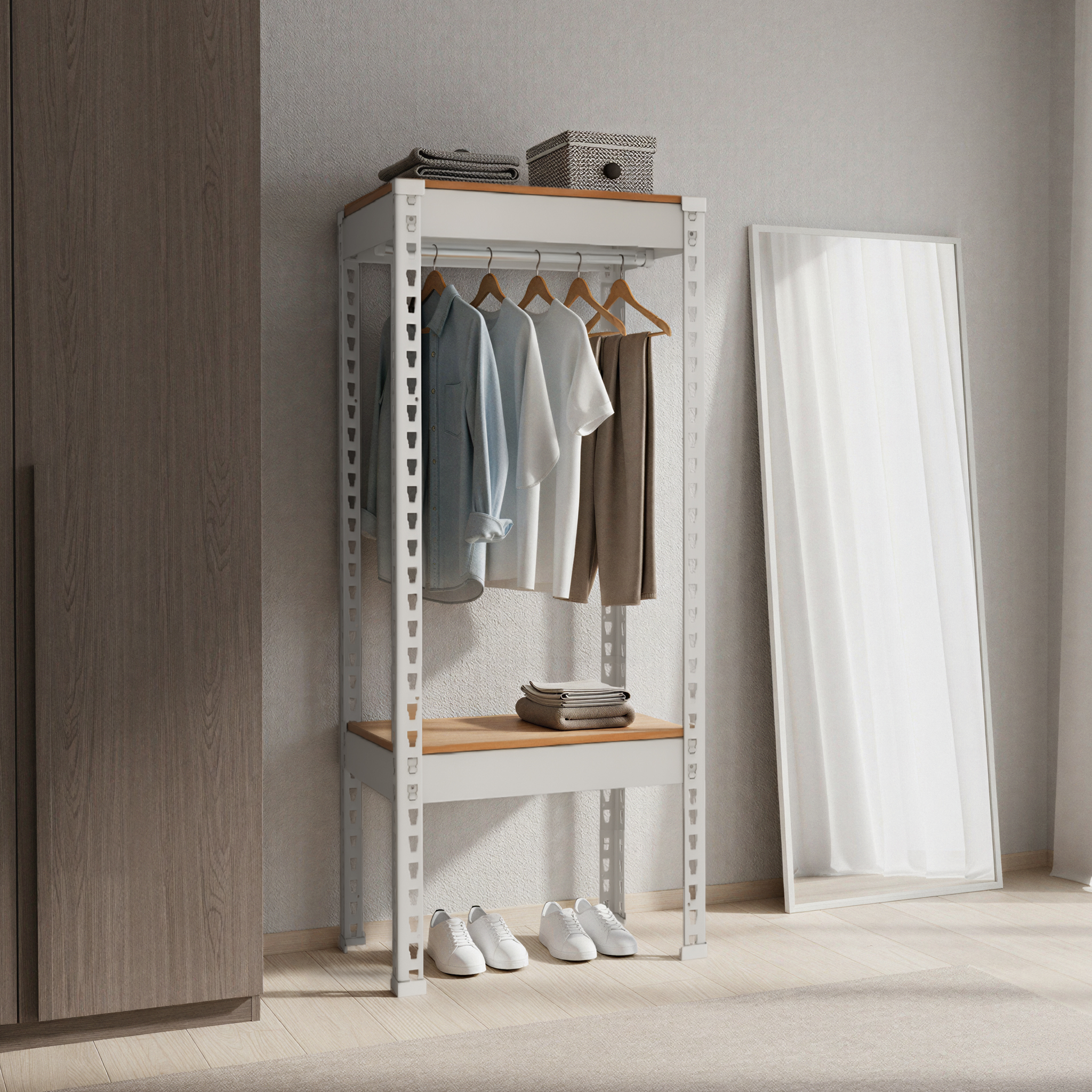 시스템행거 드레스룸 조립식 행거 스탠드 무볼트 스피드랙 400x400x900 2단 1행거 제품 이미지