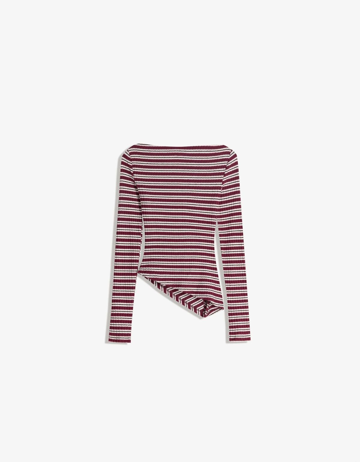 버쉬카 스트라이프 언발란스 긴팔 티셔츠 0973/187 BURGUNDY - 상세 이미지 2