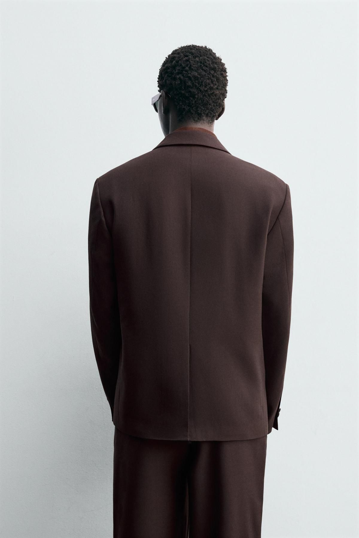 자라 울블렌드 더블브레스트 테일러드 블레이저 0706/978 DARK BROWN - 상세 이미지 4