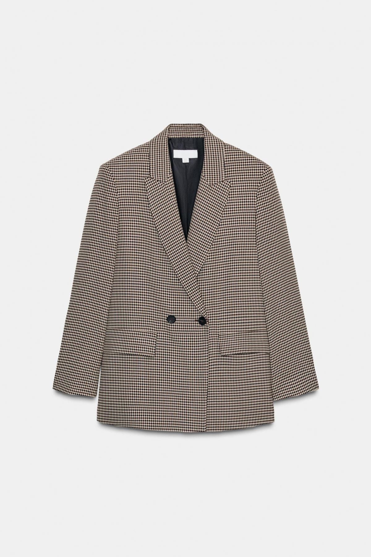 자라 오버사이즈 하운드투스 더블 블레이저 9884/682 BROWN / ECRU - 상품 이미지