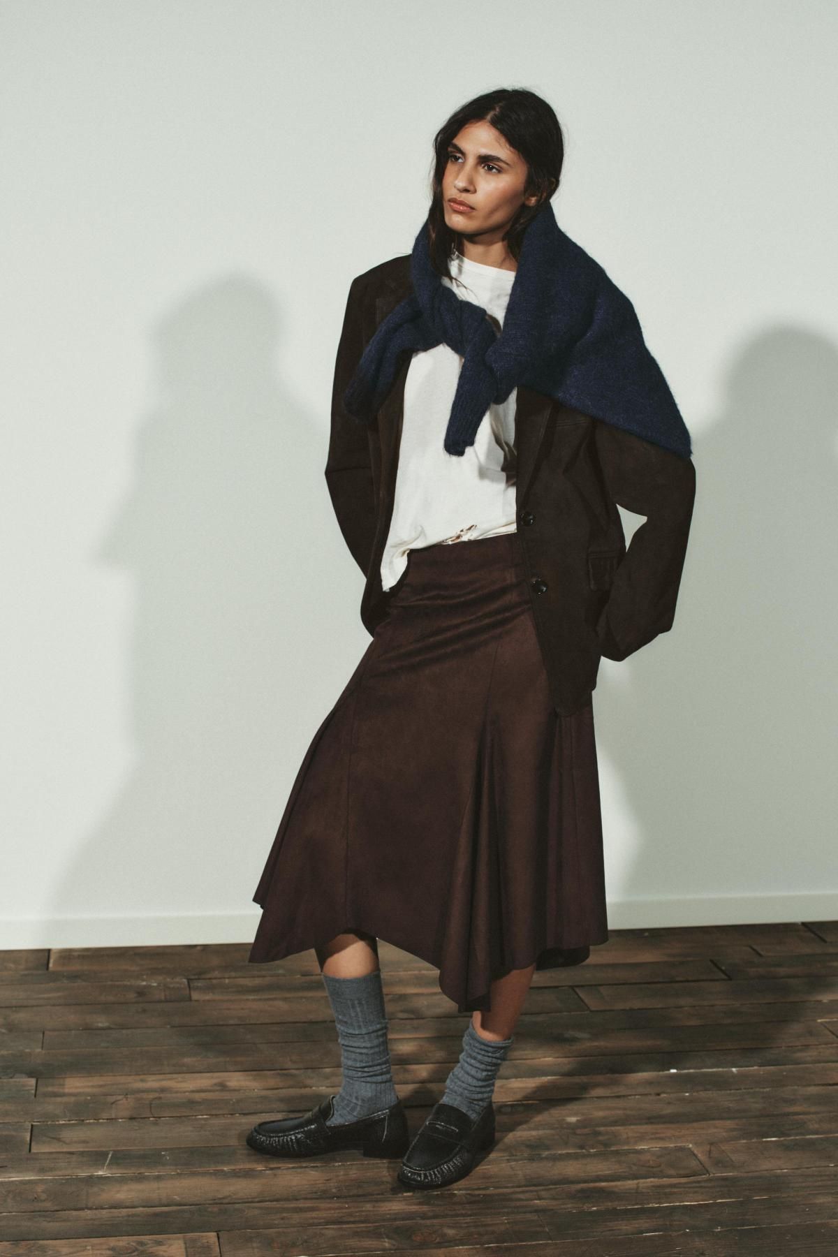 자라 스웨이드 미디 스커트 브라운 언밸런스 4391/556 BROWN - 상세 이미지 2