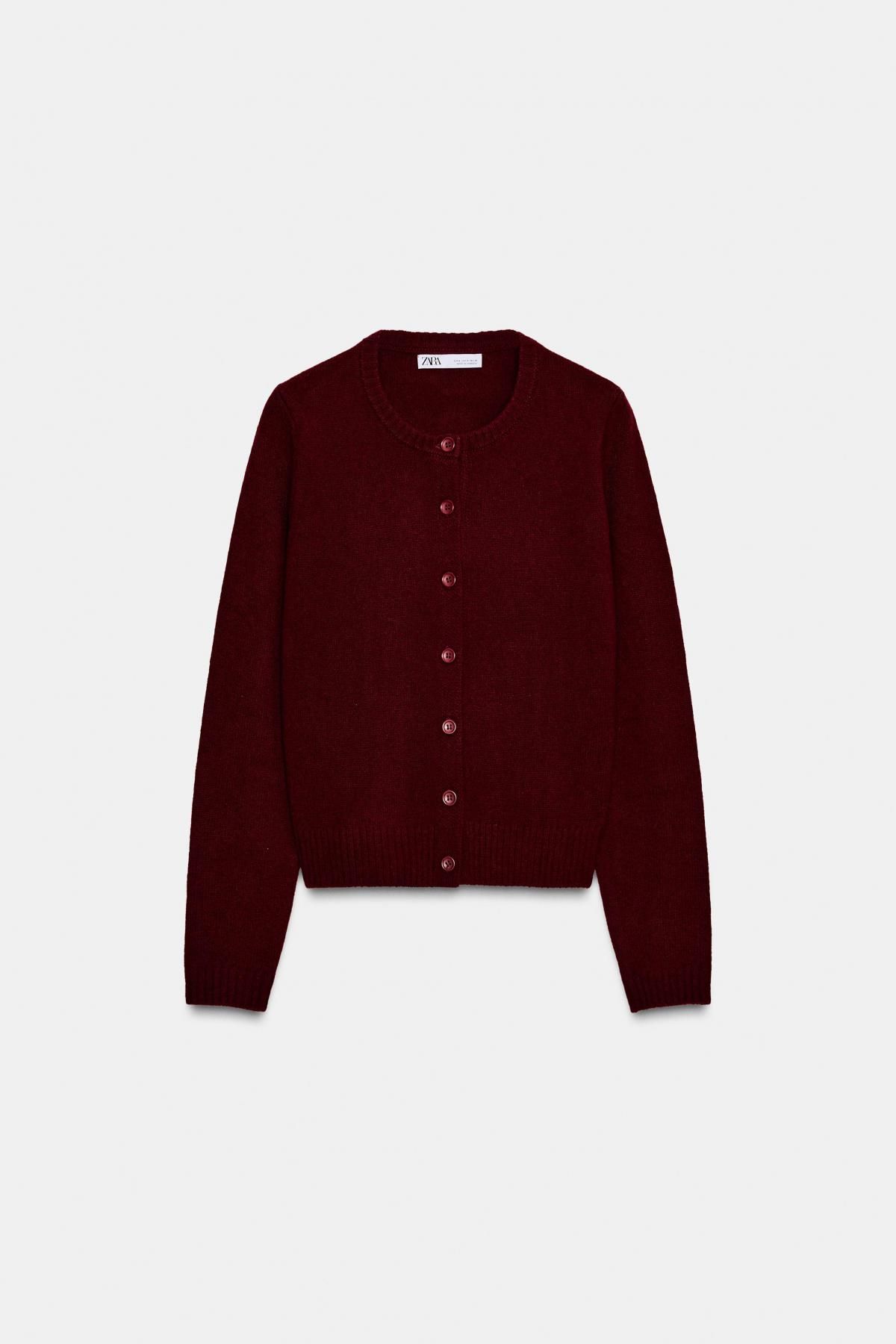 자라 버건디 울 라운드넥 니트 가디건 2893/102 BURGUNDY - 상품 이미지