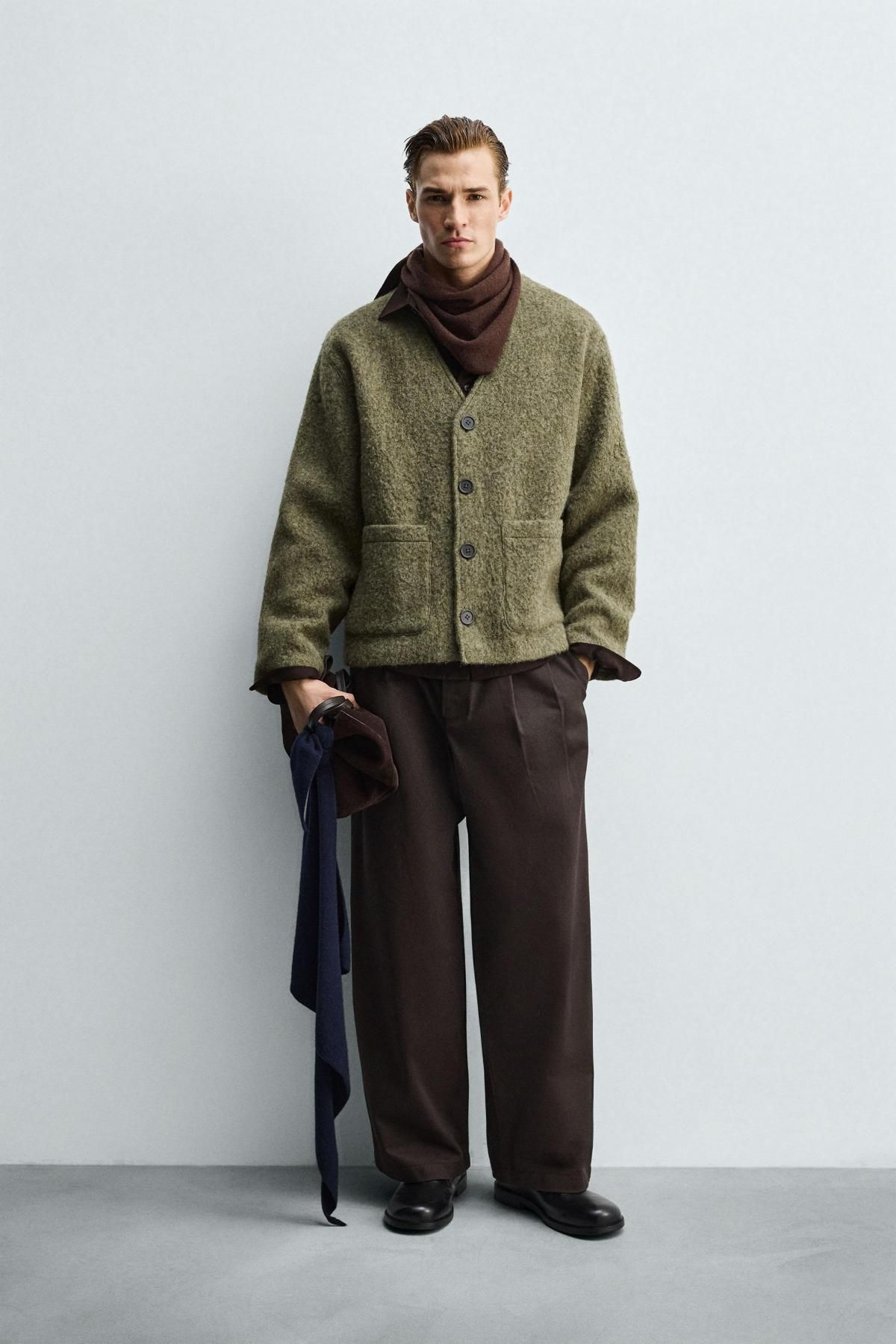 자라 텍스처 릴렉스핏 브이넥 울블렌드 카디건 3046/327 GREEN MARL - 상세 이미지 2