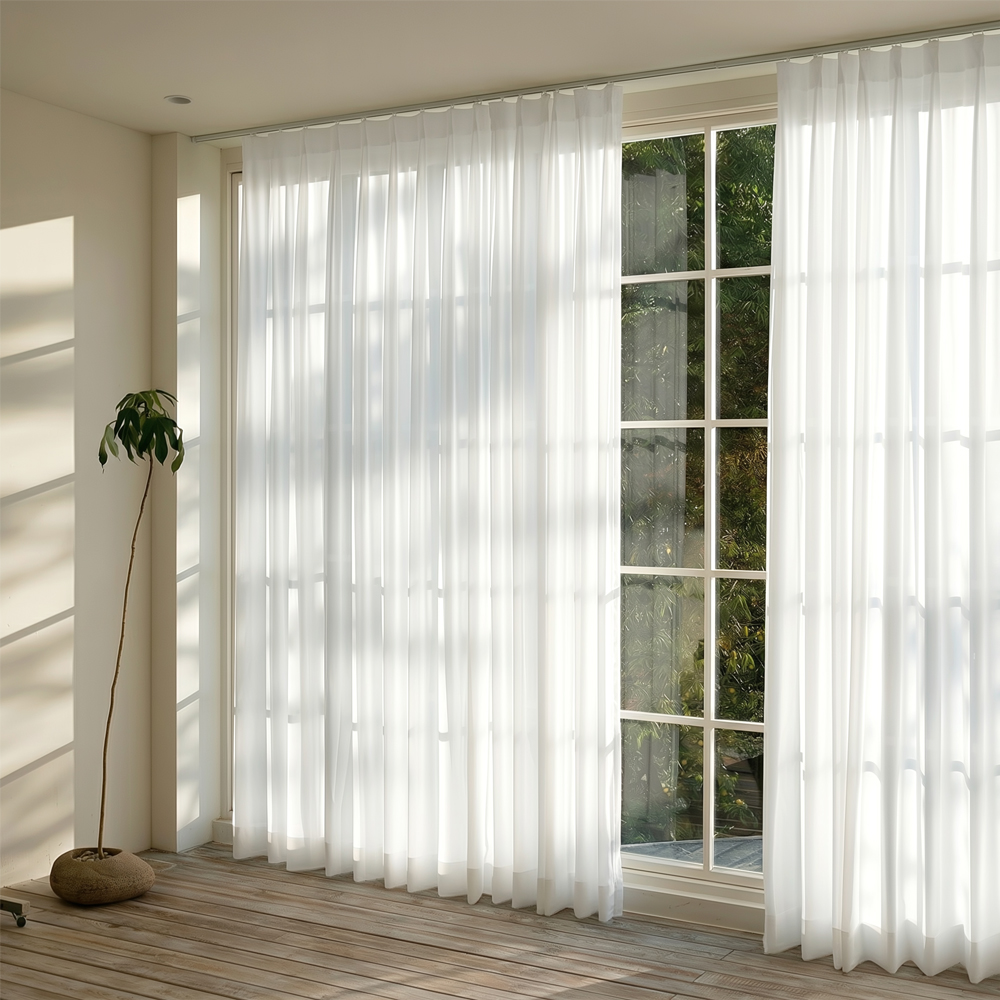 아라크네 차르르 쉬폰 속커튼 거실 안방 나비주름 형상기억 화이트 니오 50x170