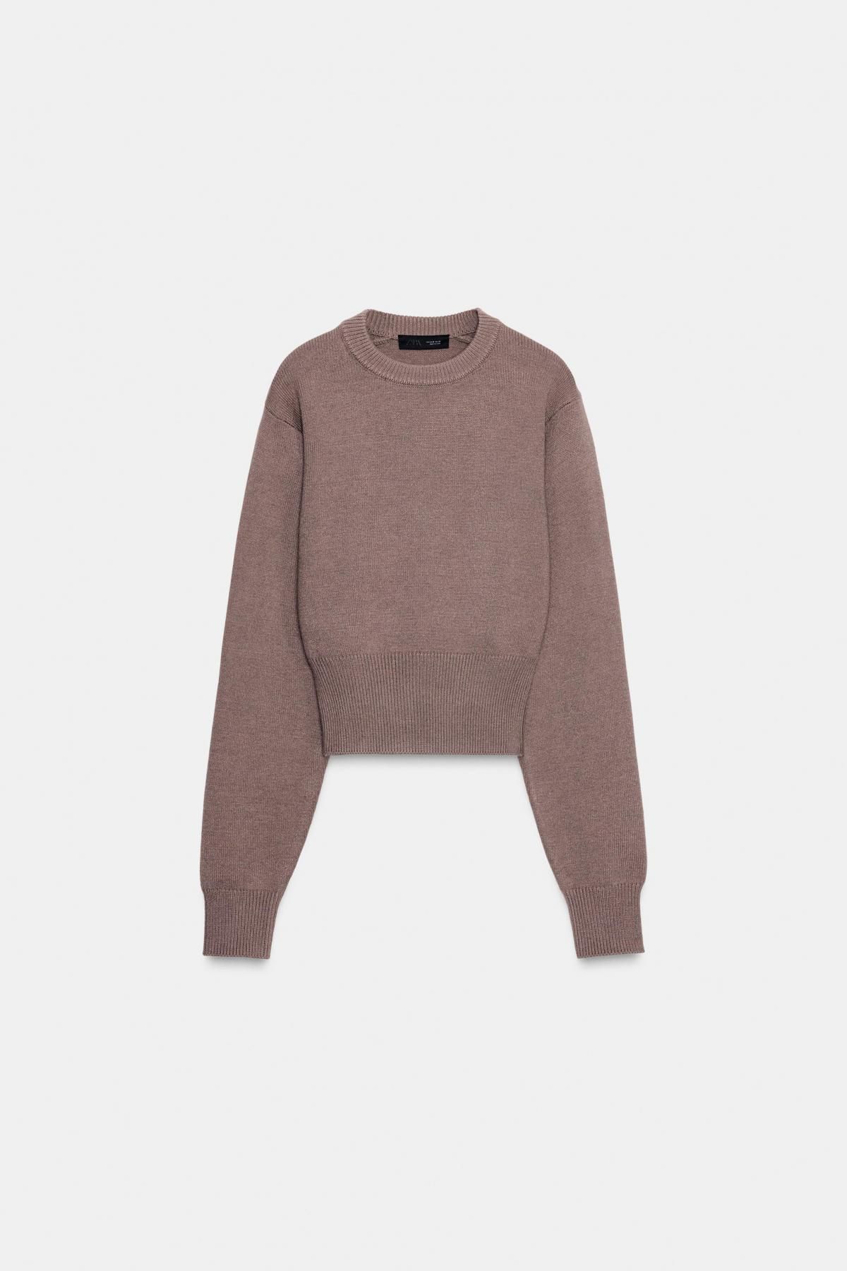 자라 크롭 라운드넥 니트 스웨터 브라운 5536/141 BROWN / TAUPE - 메인 이미지