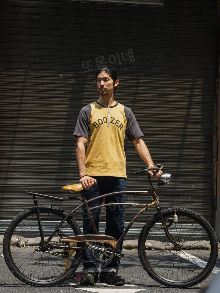 브론슨 BRONSON 면 반팔 티셔츠 구식 래글런 소매 레이싱 유백색 S - 상세 이미지 3