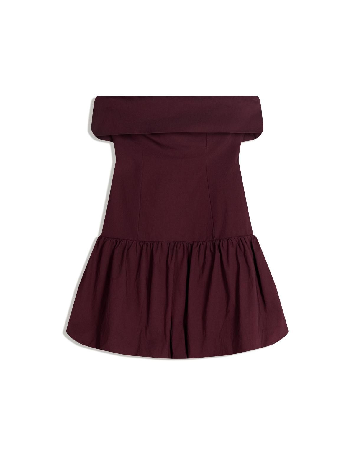 버쉬카 버건디 오프숄더 벌룬 미니 원피스 1188/777 MAROON - 상품 이미지