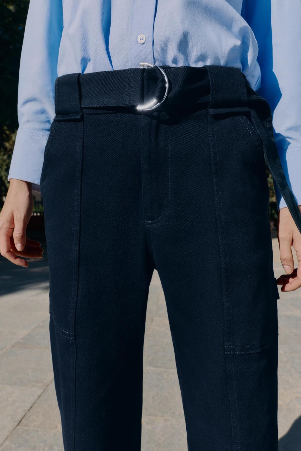자라 하이웨이스트 와이드 카고 벨트 팬츠 9569/668 NAVY BLUE - 상세 이미지 3