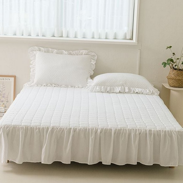 누빔 세미 프릴 침대 패드 워셔블 매트리스 패드 기능성 무봉제
