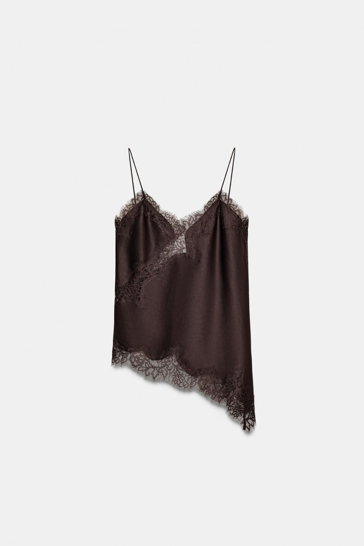 자라 레이스 캐미솔 브이넥 슬리브리스 탑 5919/105 BROWN - 상품 이미지