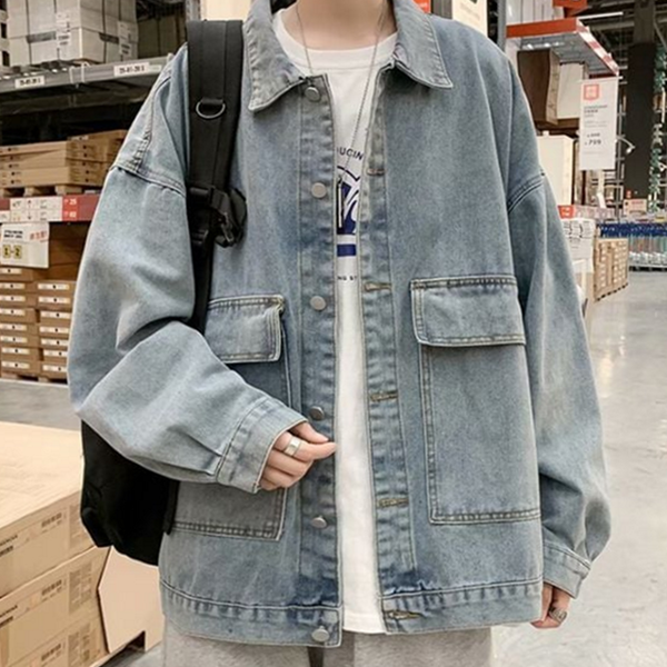 루즈핏 남성 데님 자켓 데일리 남성 청 자켓 간절기 가을 - 메인 이미지