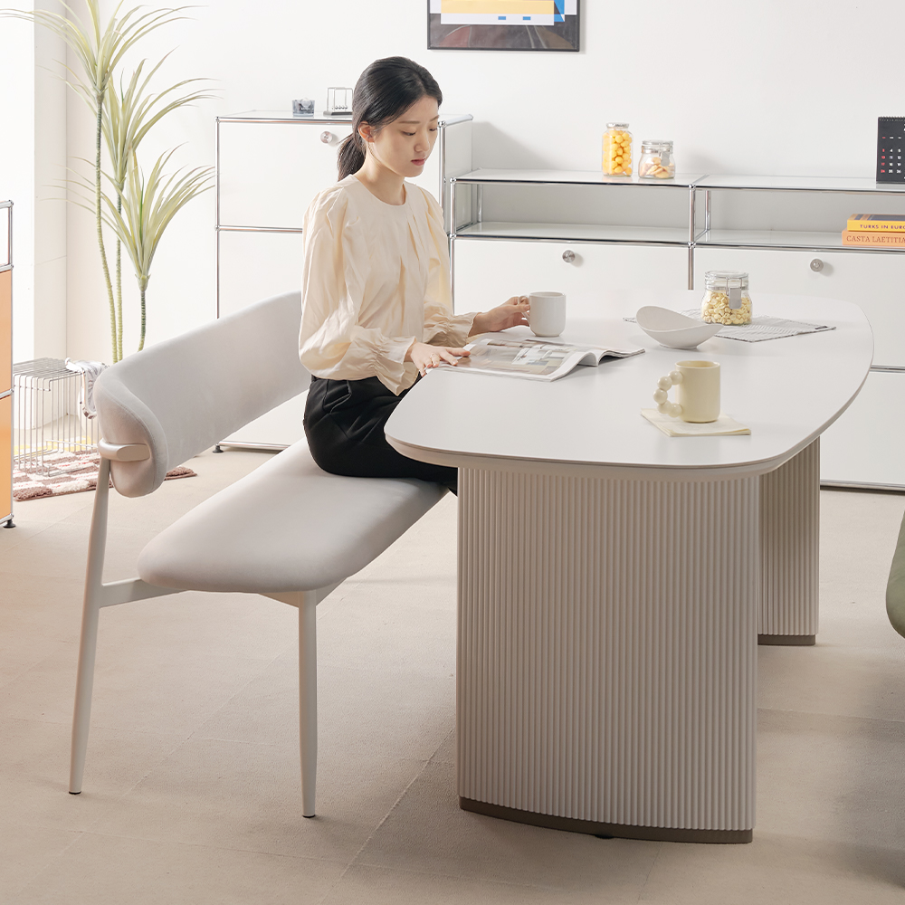 등받이 식탁벤치의자 다이닝체어 패브릭 긴 장의자 솔리브 오프화이트