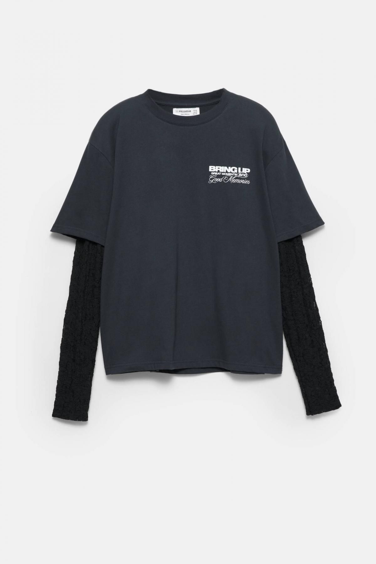 풀앤베어 오버핏 레이스 더블소매 라운드넥 티셔츠 7153/375 ANTHRACITE GREY - 상품 이미지