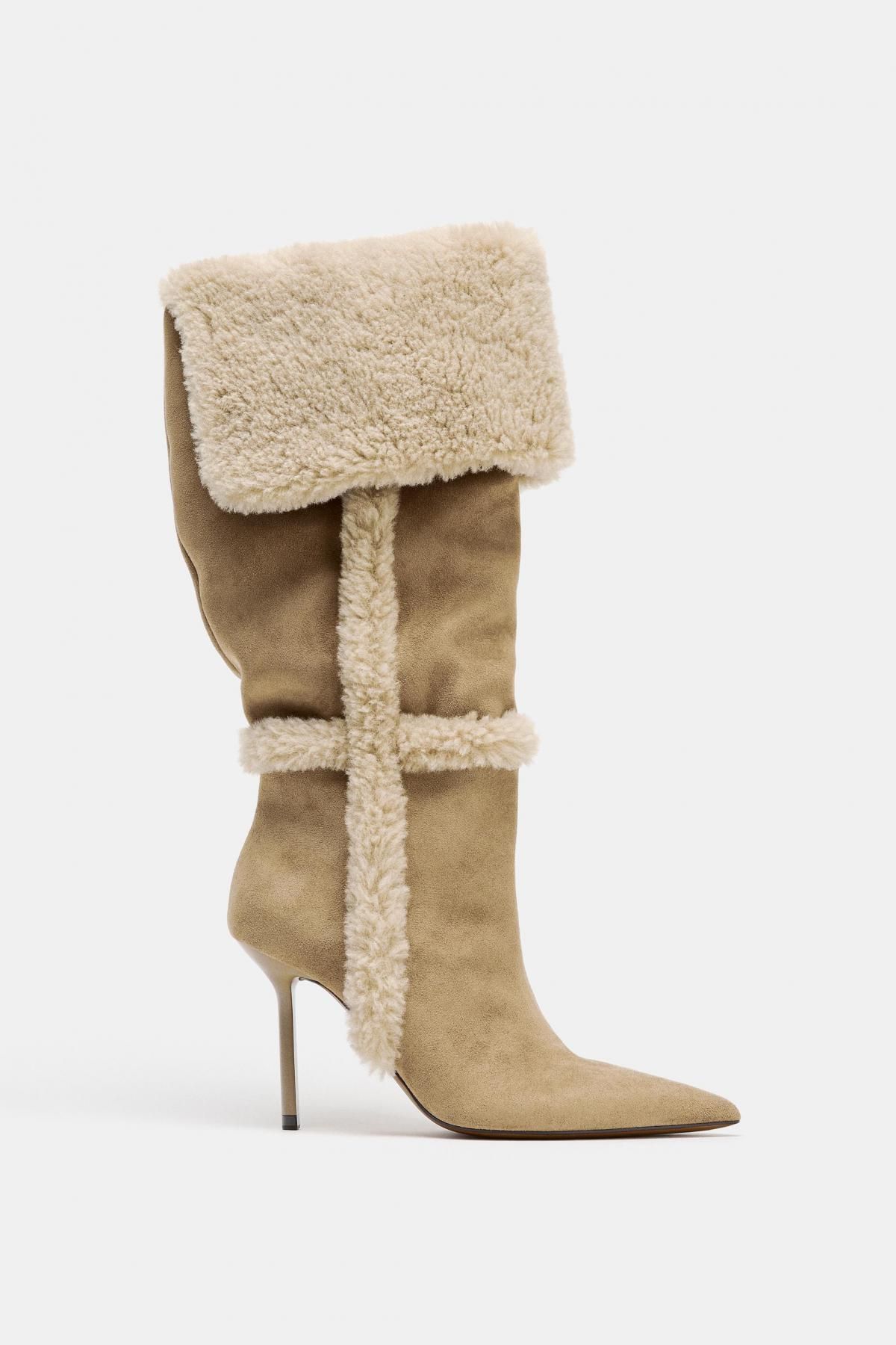 자라 시어링 콤비 스틸레토 하이힐 롱부츠 2015/610 LIGHT BEIGE - 메인 이미지