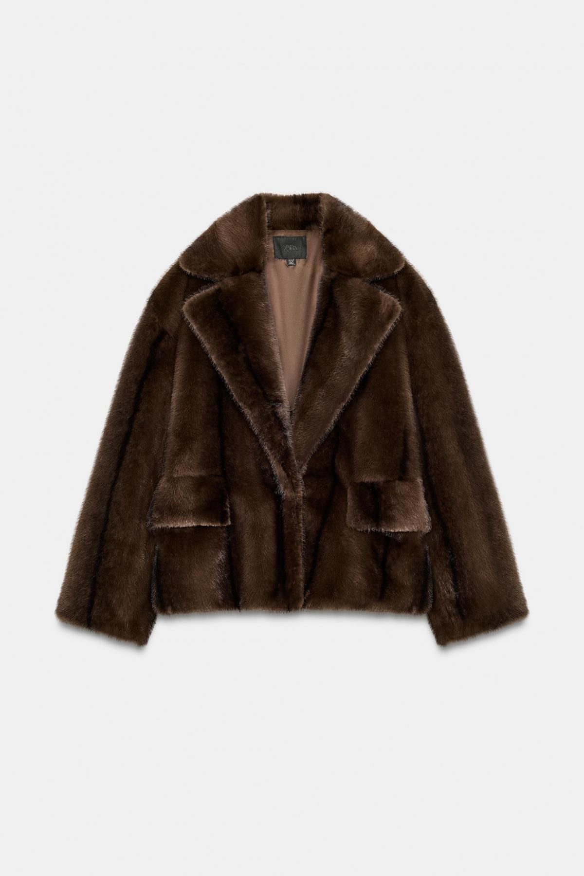 자라 프리미엄 페이크퍼 숏코트 브라운 1255/880 DARK BROWN - 상품 이미지