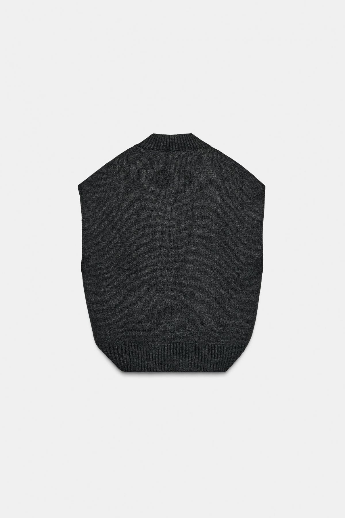 자라 오버사이즈 울 브이넥 니트 베스트 6771/145 DARK GREY - 상세 이미지 5
