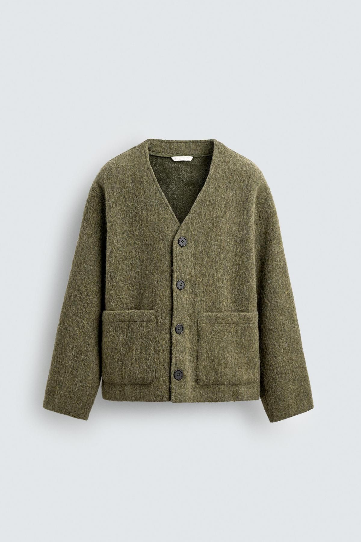 자라 텍스처 릴렉스핏 브이넥 울블렌드 카디건 3046/327 GREEN MARL - 상품 이미지