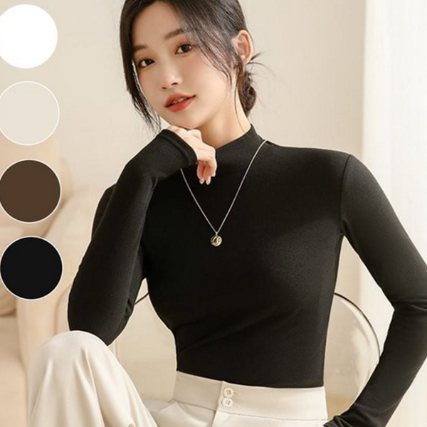 데일리 여성 목폴라 폴라티 티셔츠 스판 여성 기모 티셔츠 반목 - 상품 이미지