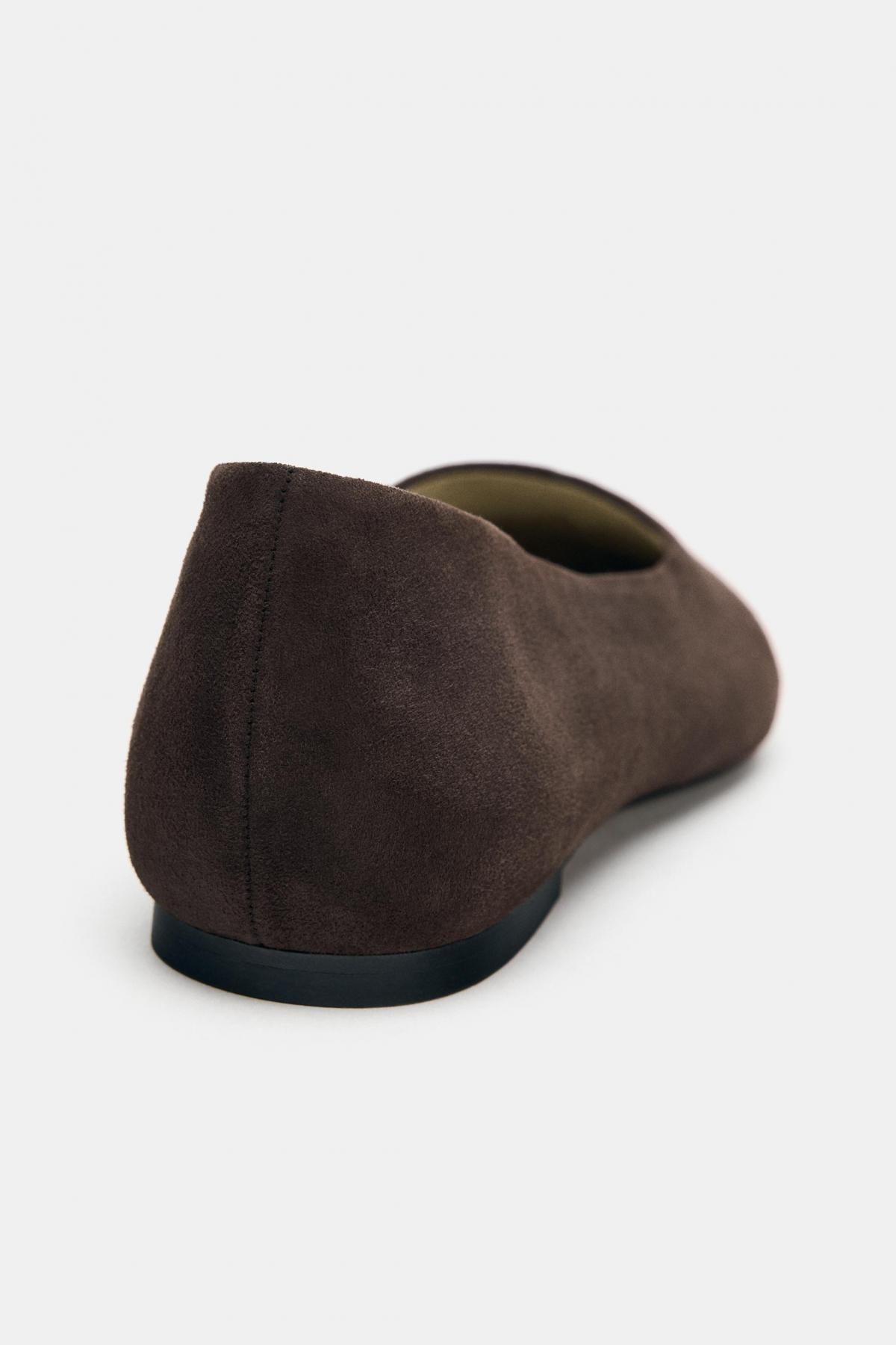 자라 스웨이드 포인트토 발레리나 플랫 1577/710 CHOCOLATE BROWN - 상세 이미지 5