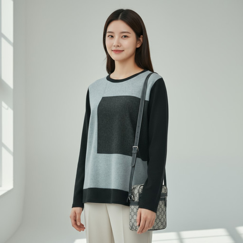 엄마옷 조이마담 T51807 울라이크 배색 티셔츠 중년여성의류 - 상세 이미지 2