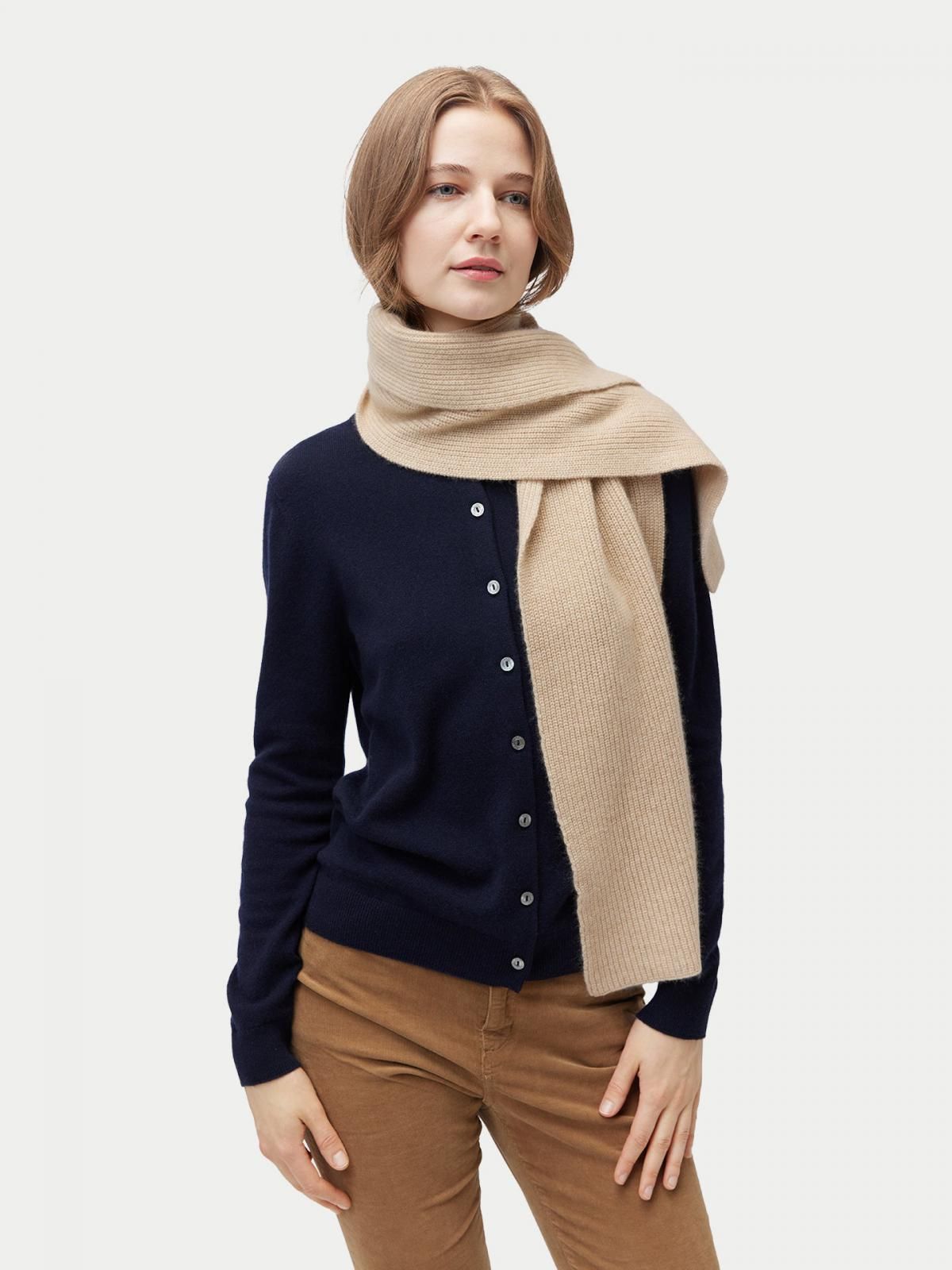 고비캐시미어 프리미엄 캐시미어 리브드 머플러 KA211084-0002S0000-000F BEIGE - 상세 이미지 2